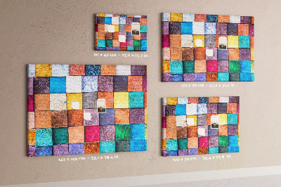 Tableau en liège Carrés colorés dans un motif en bois