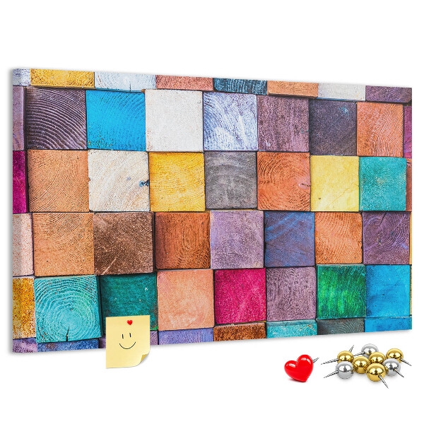 Tableau en liège Carrés colorés dans un motif en bois
