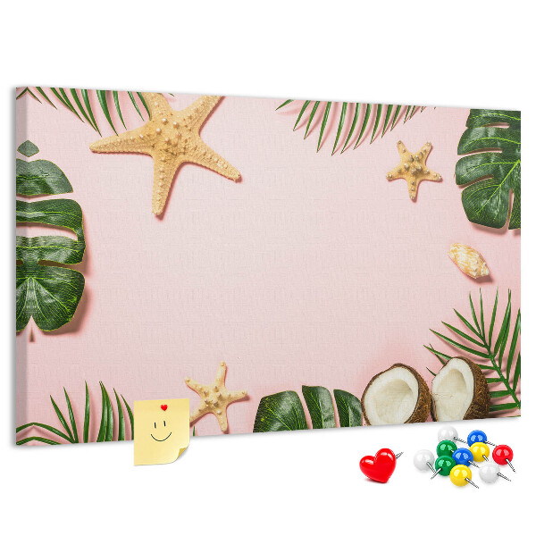Tableau affichage liège Paysage tropical avec des coquillages et des feuilles