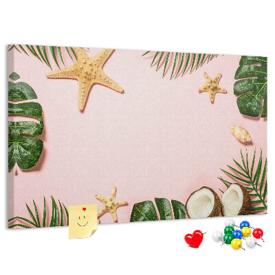 Tableau affichage liège Paysage tropical avec des coquillages et des feuilles