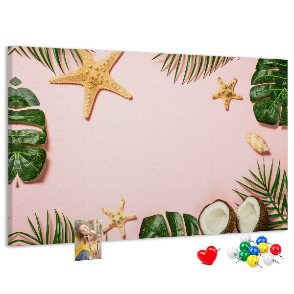 Tableau affichage liège Paysage tropical avec des coquillages et des feuilles