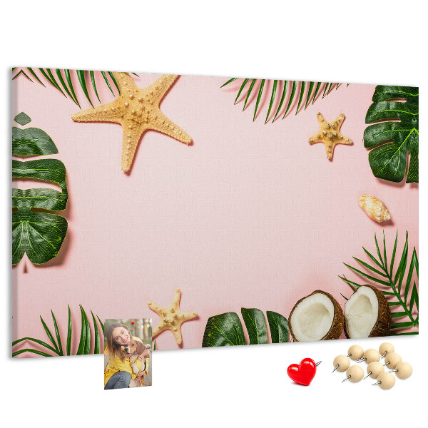 Tableau affichage liège Paysage tropical avec des coquillages et des feuilles