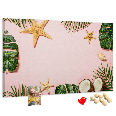Tableau affichage liège Paysage tropical avec des coquillages et des feuilles