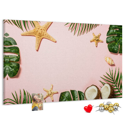Tableau affichage liège Paysage tropical avec des coquillages et des feuilles