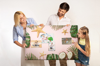 Tableau affichage liège Paysage tropical avec des coquillages et des feuilles