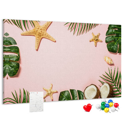 Tableau affichage liège Paysage tropical avec des coquillages et des feuilles
