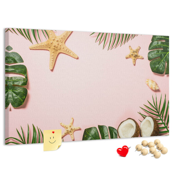 Tableau affichage liège Paysage tropical avec des coquillages et des feuilles