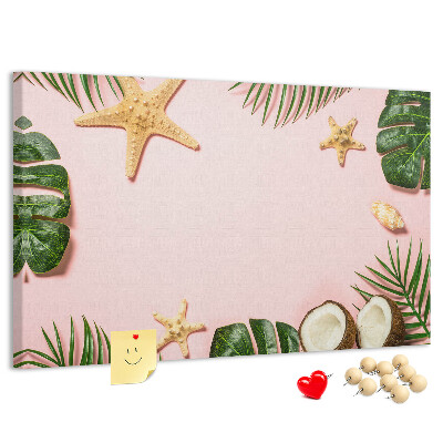 Tableau affichage liège Paysage tropical avec des coquillages et des feuilles