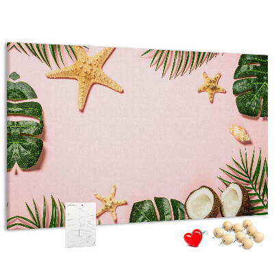 Tableau affichage liège Paysage tropical avec des coquillages et des feuilles