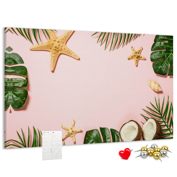 Tableau affichage liège Paysage tropical avec des coquillages et des feuilles