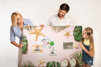 Tableau affichage liège Paysage tropical avec des coquillages et des feuilles
