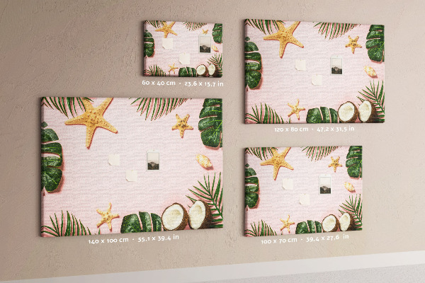Tableau affichage liège Paysage tropical avec des coquillages et des feuilles