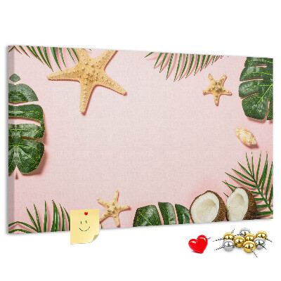 Tableau affichage liège Paysage tropical avec des coquillages et des feuilles