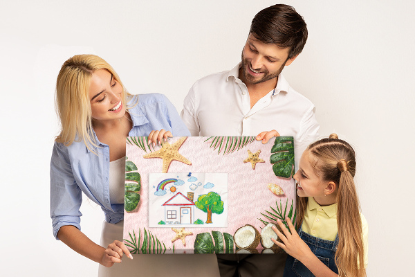 Tableau affichage liège Paysage tropical avec des coquillages et des feuilles