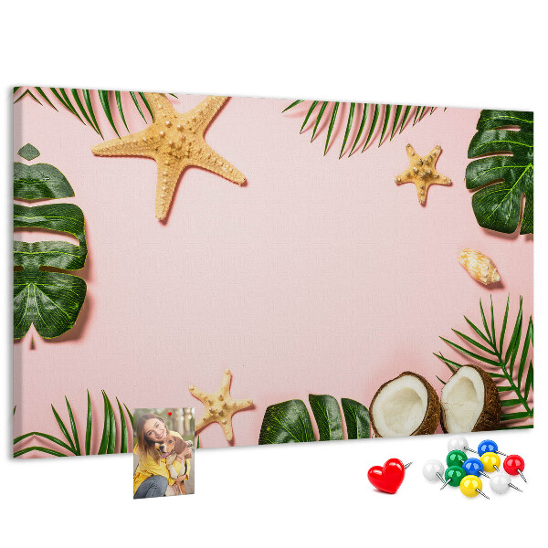 Tableau affichage liège Paysage tropical avec des coquillages et des feuilles