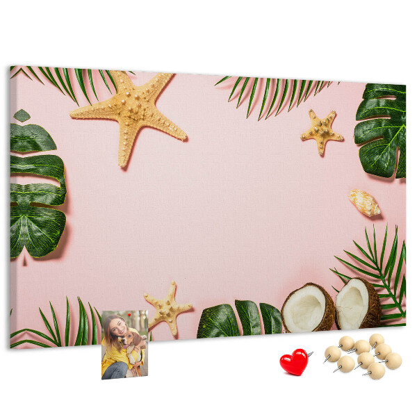 Tableau affichage liège Paysage tropical avec des coquillages et des feuilles