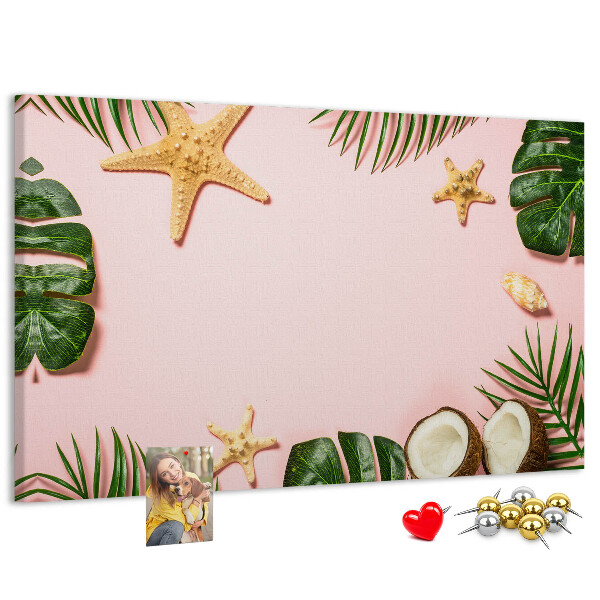 Tableau affichage liège Paysage tropical avec des coquillages et des feuilles