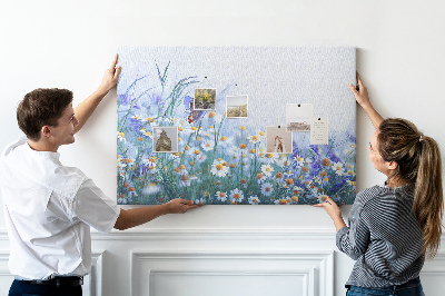 Tableau affichage liège Motif de prairie avec papillon et fleurs.
