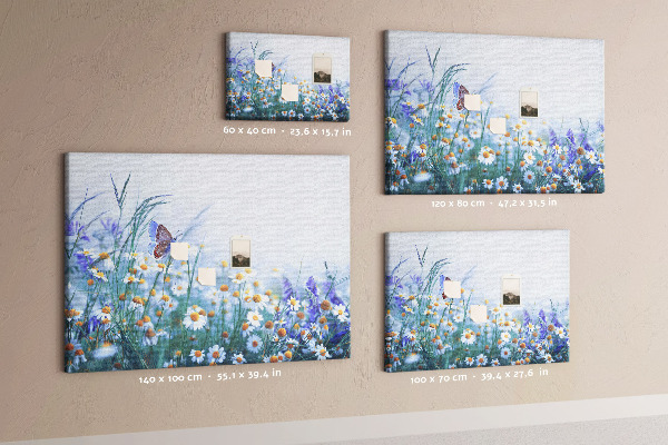 Tableau affichage liège Motif de prairie avec papillon et fleurs.