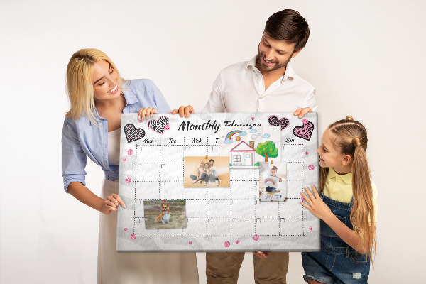 Tableau de liège Agenda mensuel avec cœurs et motifs