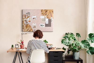 Tableau en liège Feuilles dorées sur un fond délicat