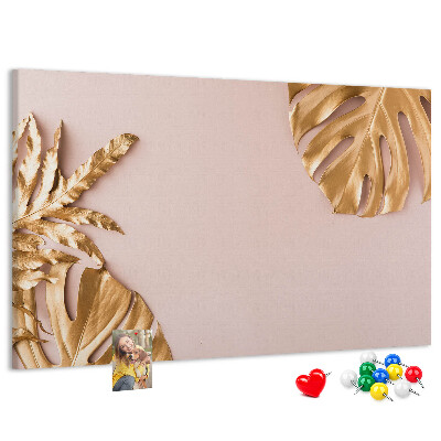 Tableau en liège Feuilles dorées sur un fond délicat