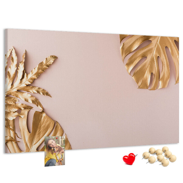 Tableau en liège Feuilles dorées sur un fond délicat