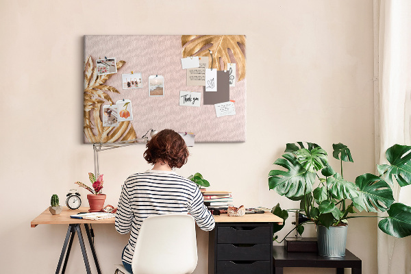 Tableau en liège Feuilles dorées sur un fond délicat