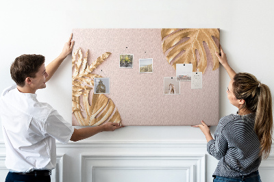 Tableau en liège Feuilles dorées sur un fond délicat