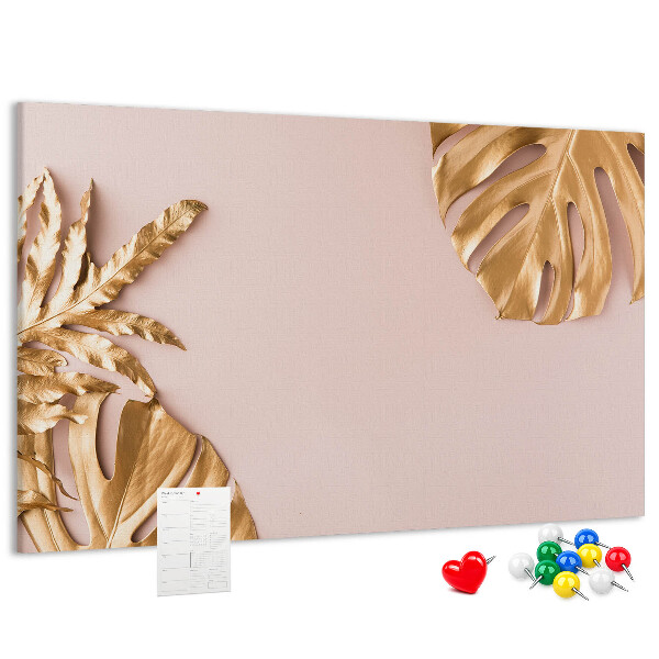 Tableau en liège Feuilles dorées sur un fond délicat