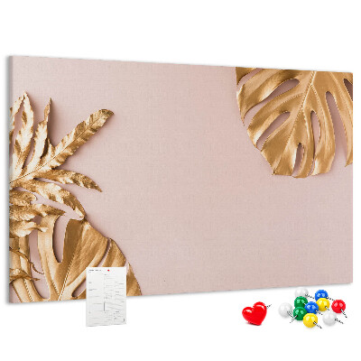 Tableau en liège Feuilles dorées sur un fond délicat