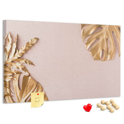 Tableau en liège Feuilles dorées sur un fond délicat