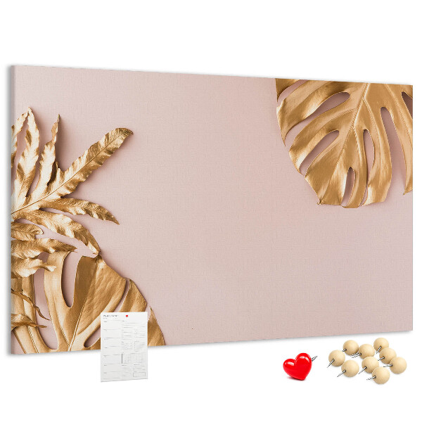Tableau en liège Feuilles dorées sur un fond délicat