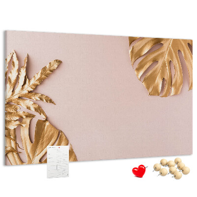 Tableau en liège Feuilles dorées sur un fond délicat
