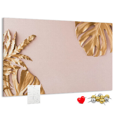 Tableau en liège Feuilles dorées sur un fond délicat