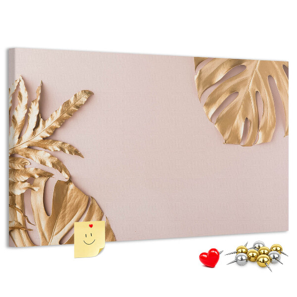 Tableau en liège Feuilles dorées sur un fond délicat