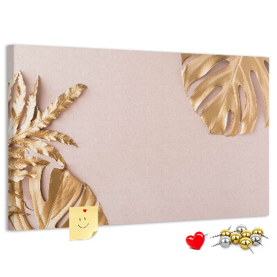 Tableau en liège Feuilles dorées sur un fond délicat