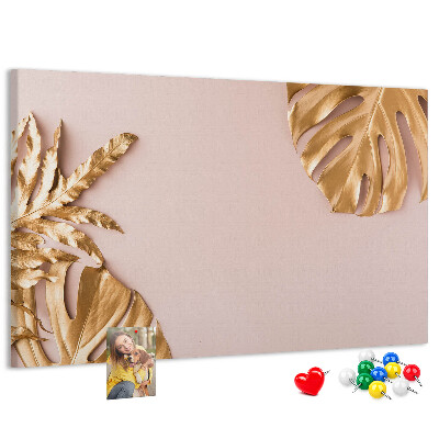 Tableau en liège Feuilles dorées sur un fond délicat