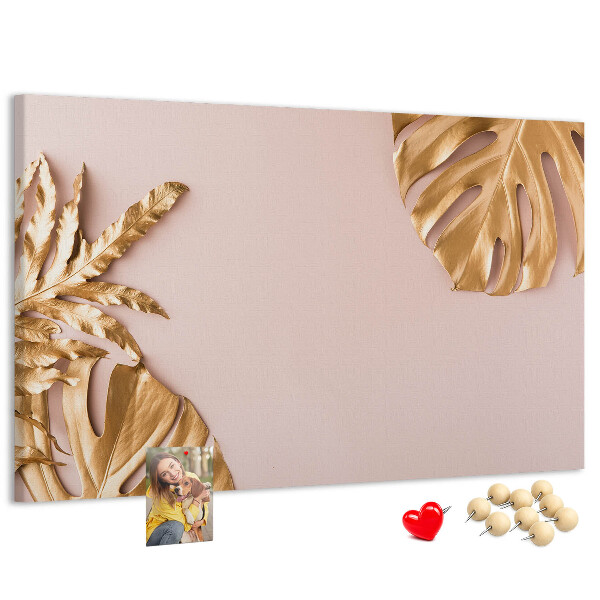 Tableau en liège Feuilles dorées sur un fond délicat