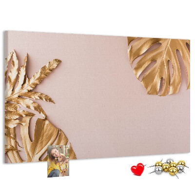 Tableau en liège Feuilles dorées sur un fond délicat