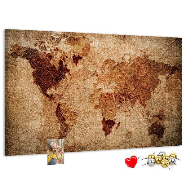 Tableau de liège Une carte du monde antique aux tons chauds