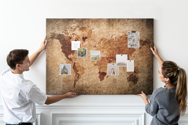 Tableau de liège Une carte du monde antique aux tons chauds