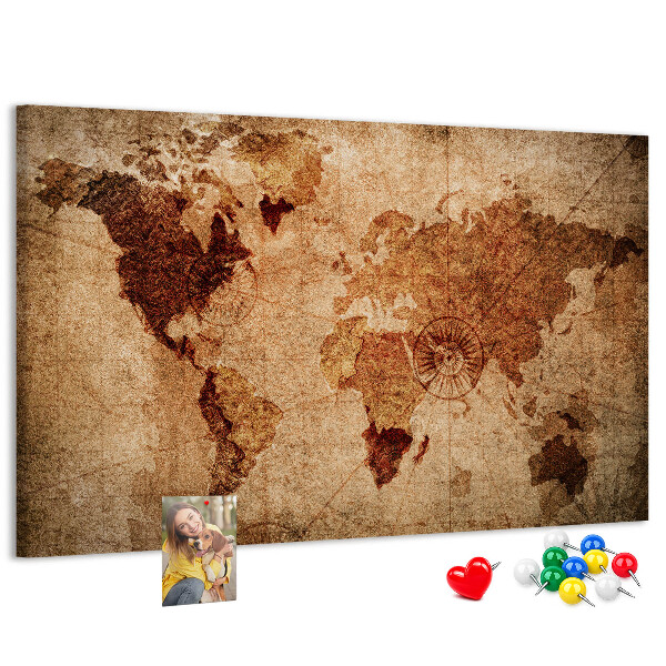 Tableau de liège Une carte du monde antique aux tons chauds