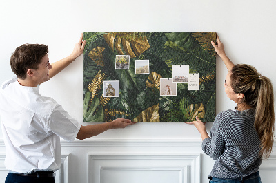 Tableau affichage liège Feuilles dorées sur fond vert foncé