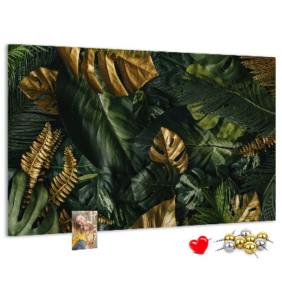 Tableau affichage liège Feuilles dorées sur fond vert foncé
