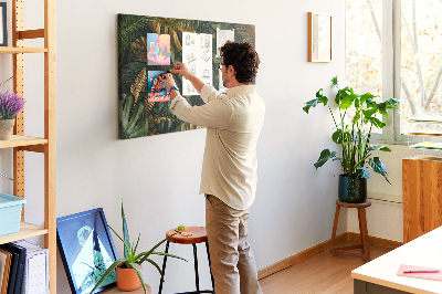 Tableau affichage liège Feuilles dorées sur fond vert foncé