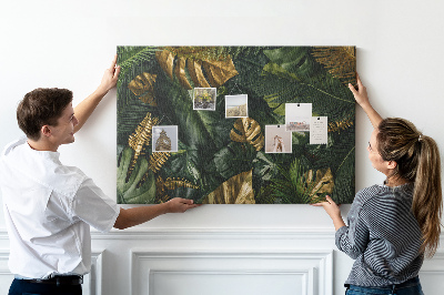 Tableau affichage liège Feuilles dorées sur fond vert foncé