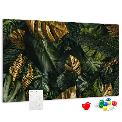 Tableau affichage liège Feuilles dorées sur fond vert foncé
