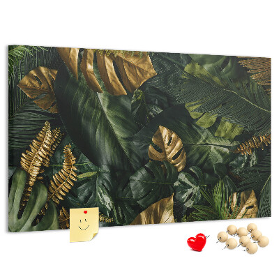 Tableau affichage liège Feuilles dorées sur fond vert foncé