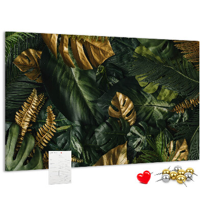 Tableau affichage liège Feuilles dorées sur fond vert foncé